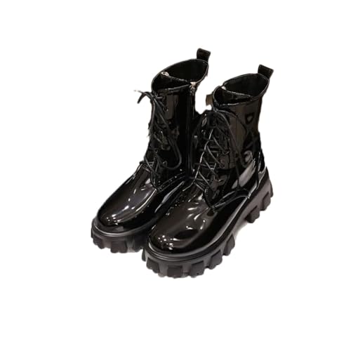 Suwequest Damenstiefel, Lackleder, Plateauschuhe, knöchelhoch, modisch, für Herbst und Winter, warme Plateau-Stiefel von Suwequest