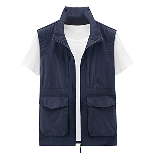 Suwequest Herren Weste Einfarbig Casual Outdoor Cargo Weste Lose Dünne Multi-Pocket Weste Ärmellose Weste Jacke Weste von Suwequest