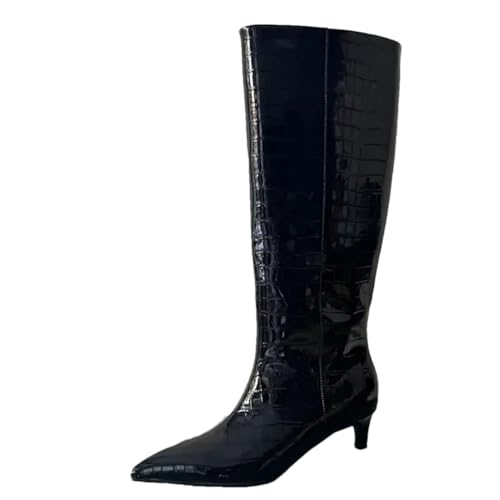 Suwequest Kniehohe Stiefel für Damen, Leder, sexy, spitze Absätze, Winter, breite Wade, lange Stiefel von Suwequest