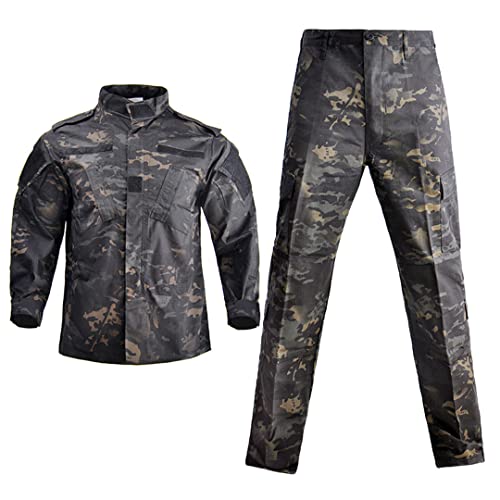 Suwequest Tactical Military Uniform Camouflage Herrenbekleidung Forces Soldier Training Combat Jacket Pant Herrenanzug Black camo XXL(100-110kg) Pack of 1 von Suwequest