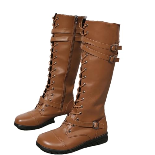 Suwequest Winterstiefel für Damen, Cowboy, kniehoch, lang, Leder, Plateauschuhe, schwarz, Punk, solide Damenstiefel von Suwequest