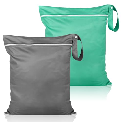 2 Stück Wet Bag, Wiederverwendbar Schmutzige Kleidung Nasstasche, Wasserdichte Wetbag Schwimmsachen mit Reißverschluss, für Baby-Stoffwindeln Sportkleidung Badeanzüge, 40 x 50 cm, Grün/Dunkelgrau 2 Stück Wet Bag, Wiederverwendbar Schmutzige Kleidung Nasstasche, Wasserdichte Wetbag Schwimmsachen mit Reißverschluss, für Baby-Stoffwindeln Sportkleidung Badeanzüge, 40 x 50 cm, Grün/Dunkelgrau von Svalor