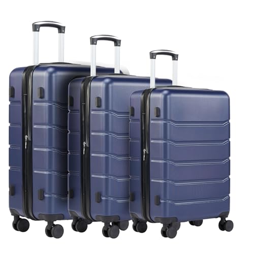 Sweetcrispy Kofferset 3tlg. Hartschalenkoffer ABS+PC Erweiterbar Koffer Reisekofferset Gepäck Rollkoffer Trolley Handgepäck Sets mit TSA Schloss und 4 Rollen (M L XL -Blau) von Sweetcrispy