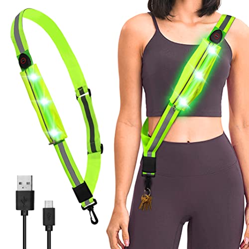 Sweetone Lauflicht Joggen mit Reflektoren Gürtel, LED Lauflampe USB Aufladbar Verstellbar Nacht Sicherheitslicht Laufgürtel mit Handytasche, Leuchtbänder für Joggen Fahrradfahren Hundewandern Running von Sweetone