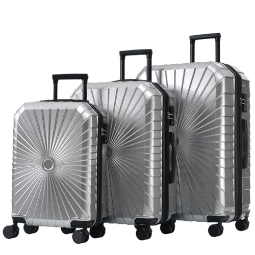 Sweiko M-L-XL Koffer-Set, 3-teilig, Trolley-Koffer aus PVC, Gepäck, Trolley, mit Rollen, für Reisen mit der Familie, silberfarben, Modern von Sweiko