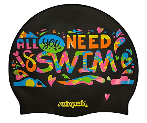 Silikonbadekappe All You Need is Swim | Schwimmkappe | Badekappe gut haftend | Italienisches Design, italienischer Style von Swimxwin