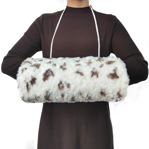 SwirlColor Faux Pelz Hand Muff, weiche Hand Muff mit Strap Tasche Praktische Hand Warmer Muff für Frauen Männer, mit transparentem Haken mit weißen Flecken SwirlColor Faux Pelz Hand Muff, weiche Hand Muff mit Strap Tasche Praktische Hand Warmer Muff für Frauen Männer, mit transparentem Haken mit weißen Flecken von SwirlColor
