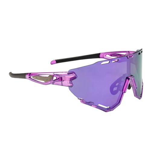 SWISSEYE Mantra Sportbrille (100% UVA-, UVB- und UVC-Schutz, verstellbarer Nasenbereich & gummierte Bügelenden, splitterfreies Material TR90, inkl. Etui), shiny laser purple von SWISSEYE