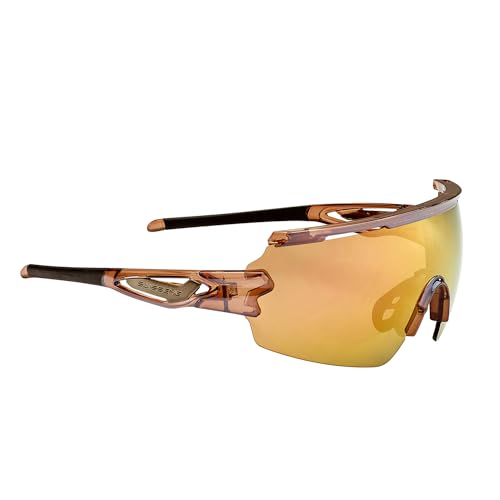 SWISSEYE Signal Sportbrille (100% UVA-, UVB- und UVC-Schutz, verstellbarer Nasenbereich & gummierte Bügelenden, splitterfreies Material TR90, inkl. Etui), shiny laser crystal brown/black von SWISSEYE