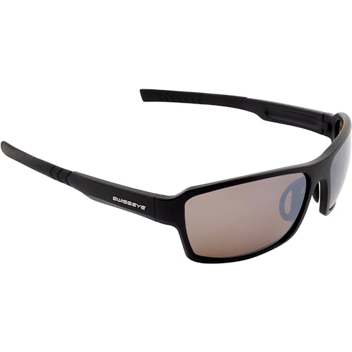 SWISSEYE Freestyle Sportbrille (100% UVA-, UVB- und UVC-Schutz, splitterfreies Material, Nasenbereich & Bügelenden gummiert, Antifog/Antiscratch, inkl. Mikrofaserbeutel), Schwarz von SWISSEYE