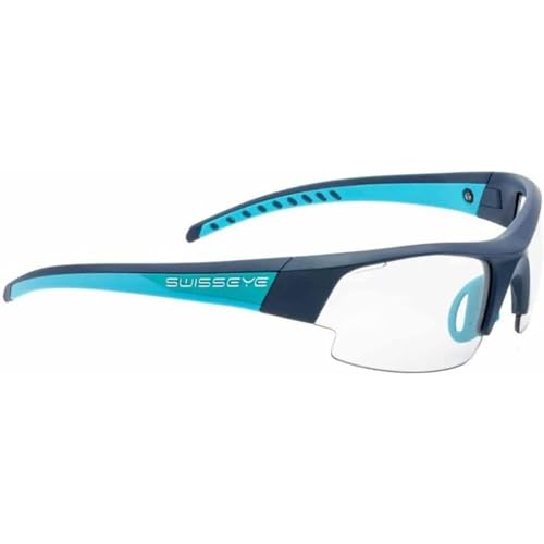 SWISSEYE Gardosa Re+ S Sportbrille (100% UVA-, UVB- und UVC-Schutz, verstellbarer Nasenbereich & gummierte Bügelenden, splitterfreies Material TR90, inkl. Etui), dark blue matt/turquoise von SWISSEYE