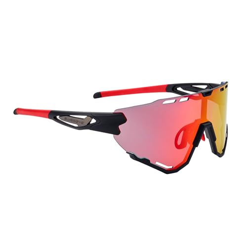 SWISSEYE Mantra Sportbrille (100% UVA-, UVB- und UVC-Schutz, verstellbarer Nasenbereich & gummierte Bügelenden, splitterfreies Material TR90, inkl. Etui), black matt/red von SWISSEYE