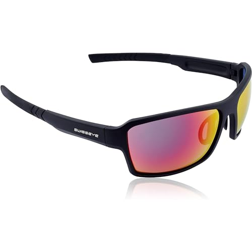 SWISSEYE Freestyle Sportbrille (100% UVA-, UVB- und UVC-Schutz, splitterfreies Material, Nasenbereich & Bügelenden gummiert, Antifog / Antiscratch, inkl. Mikrofaserbeutel), Schwarz von SWISSEYE