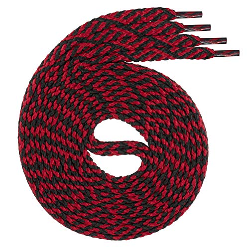 Swissly 1Paar Flache Schnürsenkel für Sneaker und Sportschuhe - sehr reißfest - ca. 7,0 mm breit aus 100% Polyester, Farbe: Black/Cherry Länge: 140cm von Swissly