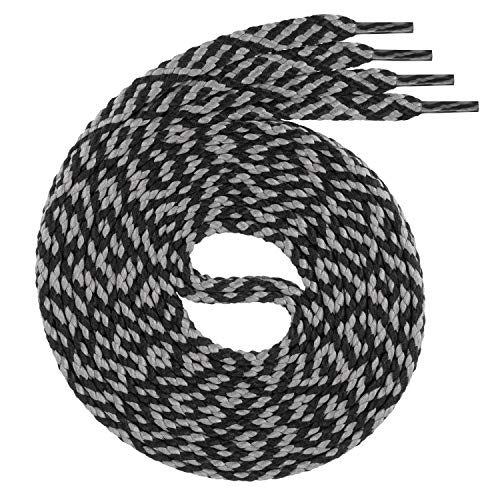 Swissly 1Paar Flache Schnürsenkel für Sneaker und Sportschuhe - sehr reißfest - ca. 7,0 mm breit aus 100% Polyester, Farbe: Black/Grey Länge: 150cm von Swissly