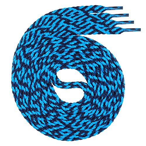 Swissly 1Paar Flache Schnürsenkel für Sneaker und Sportschuhe - sehr reißfest - ca. 7,0 mm breit aus 100% Polyester, Farbe: Navy/L.Blue Länge: 110cm von Swissly
