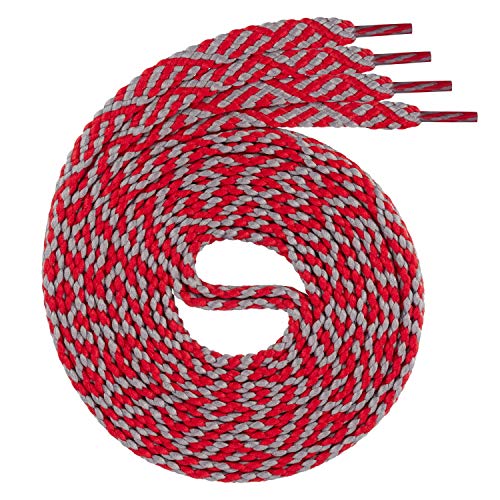 Swissly 1Paar Flache Schnürsenkel für Sneaker und Sportschuhe - sehr reißfest - ca. 7,0 mm breit aus 100% Polyester, Farbe: red/Grey Länge: 130cm von Swissly