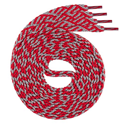 Swissly 1Paar Flache Schnürsenkel für Sneaker und Sportschuhe - sehr reißfest - ca. 7,0 mm breit aus 100% Polyester, Farbe: red/Grey Länge: 170cm von Swissly