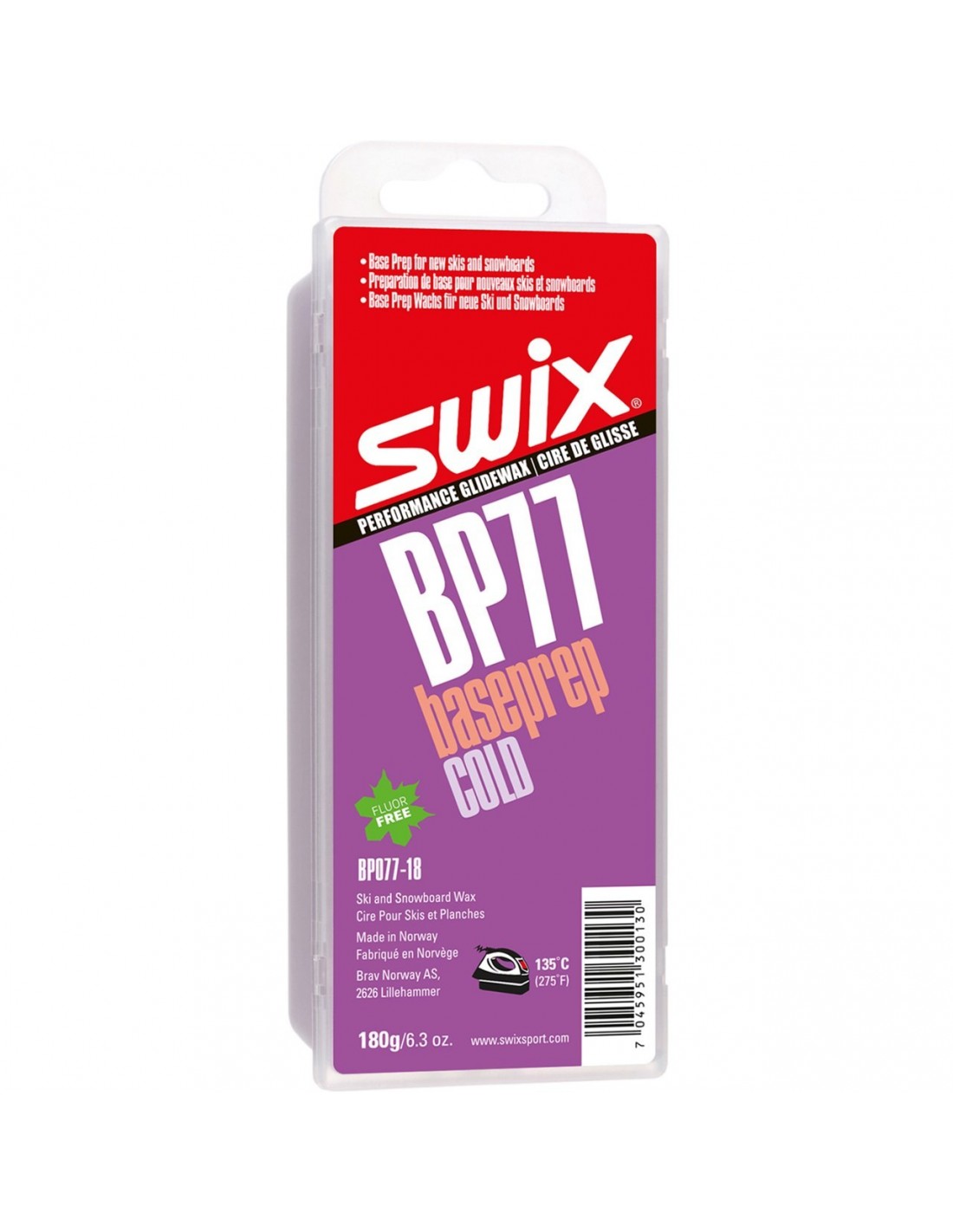 Swix BasePrep BP77 Cold 180g Wachsart - Blockwachs, Wachsqualität - Grundwachs/Basiswachs, Einsatzbereich - Alpin, Wachsfarbe - Violett, Wachs Swix - Universalwachs, von Swix