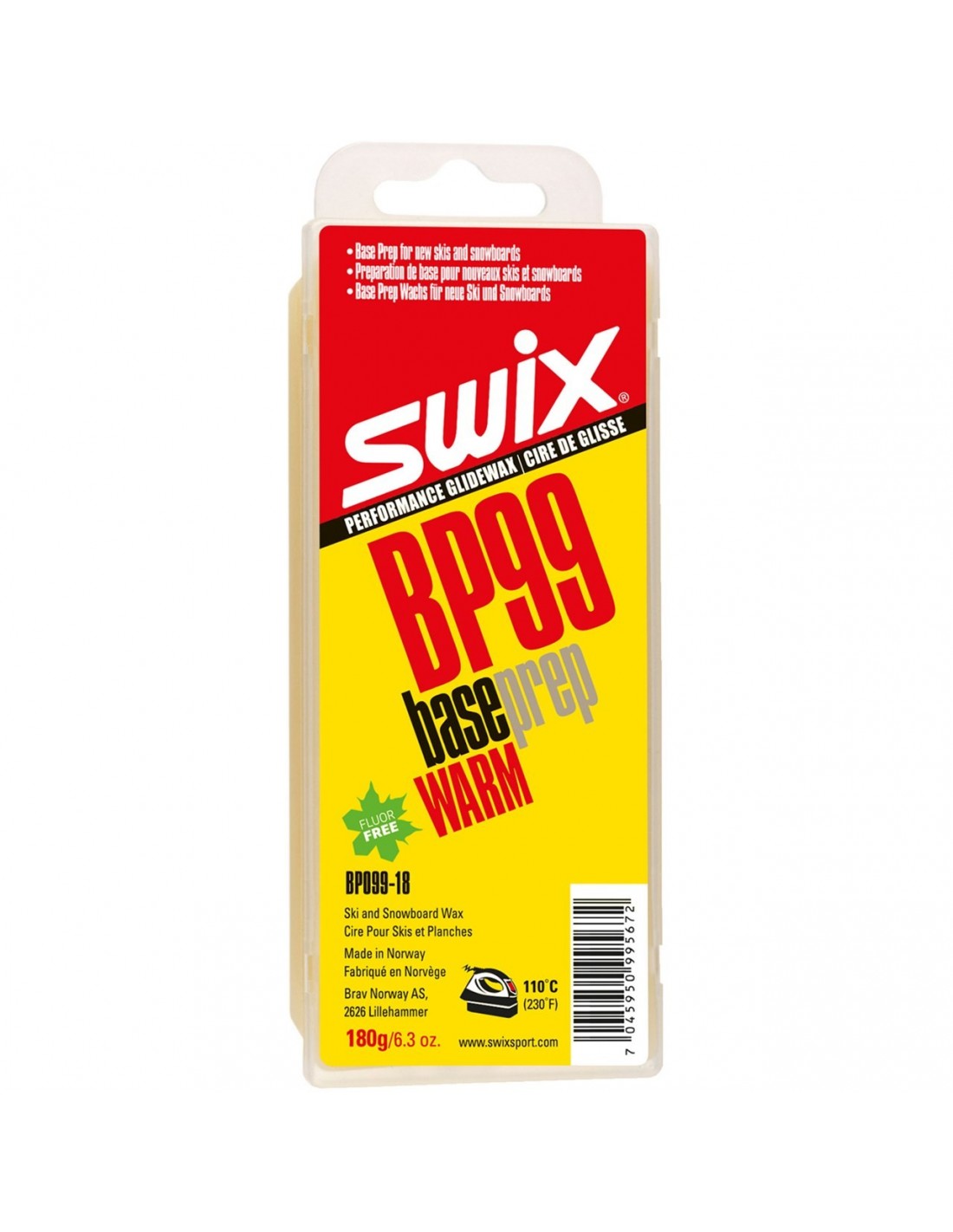 Swix BasePrep BP99 Warm 180g Wachsart - Blockwachs, Wachsfarbe - Gelb, Wachsqualität - Grundwachs/Basiswachs, Einsatzbereich - Alpin, Wachs Swix - Universalwachs, von Swix