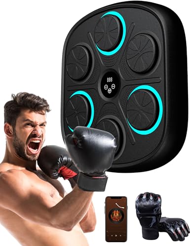 Sxhlseller Music Boxing Machine mit coolen Boxhandschuhen - One Punch Bluetooth Smart Musik Boxmaschine Wandmontage für Erwachsene, Training Punching Ausrüstung mit 6 Pads, Außen Innen von Sxhlseller