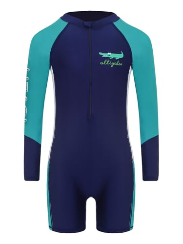 Sxiwei Junge 1-Teiliger Badeanzug Kinder Neoprenanzüge UV-Schutz 50+ Wetsuit Langarm Tauchanzug mit Reißverschluss Surfen Schwimmanzug Grün 110-116 von Sxiwei