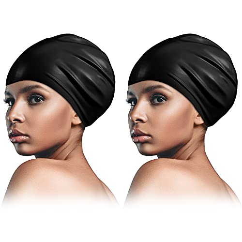 Syhood Schwimmkappe Wasserdicht 2 Stücke Badekappe Silikon Lange Haare Schwimmkappe Damen Wasserdicht Badekappe Schwarz Wasserdicht Erwachsene Badehaube Schwarz Unisex für Dreadlocks Zöpfe(Schwarz) Syhood Schwimmkappe Wasserdicht 2 Stücke Badekappe Silikon Lange Haare Schwimmkappe Damen Wasserdicht Badekappe Schwarz Wasserdicht Erwachsene Badehaube Schwarz Unisex für Dreadlocks Zöpfe(Schwarz) von Syhood