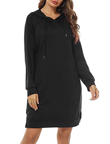 Sykooria Damen Hoodie Kleid Casual Kapuzenpullover Lang Sweatshirts mit Taschen, XXL von Sykooria