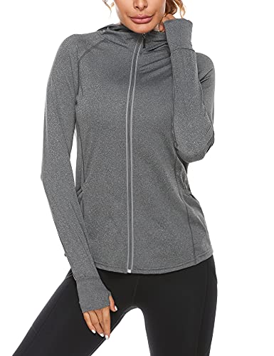 Sykooria Damen Sykooria Women's Jacket Running Jacket Breathable Long Sleeve Training Jacket With Side Pocke Sportjacke, Dunkel Grau, L EU von Sykooria