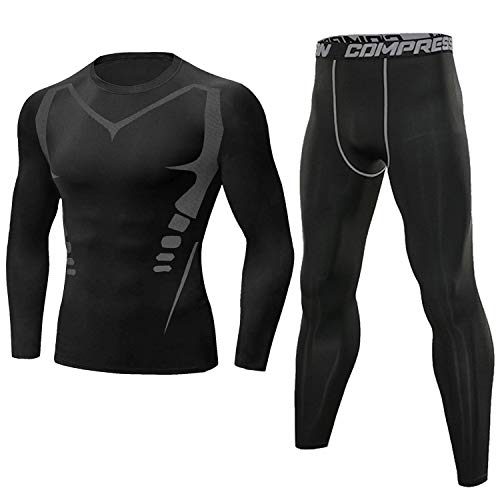 Sykooria Thermounterwäsche Herren Funktionswäsche Atmungsaktive Thermo-Unterwäsche Set Skiunterwäsche Thermounterhose Shorts für Sport Winter (Schwarz, L) von Sykooria