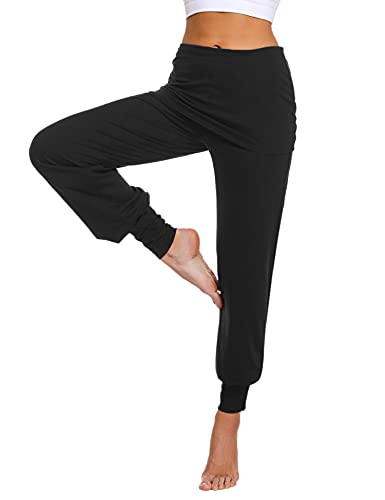 Sykooria Yogahose Damen Pumphose Baumwolle High Waist Freizeit Pilates Elastisch Sporthose mit Rock Schwarz XL von Sykooria