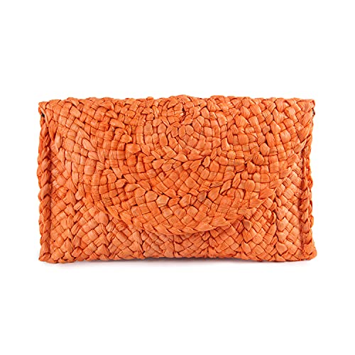 Syrads Damen Stroh Abend Clutch Geldbörse Sommer Strand Handtasche Stroh gewebte Umschlagtasche,Orange von Syrads