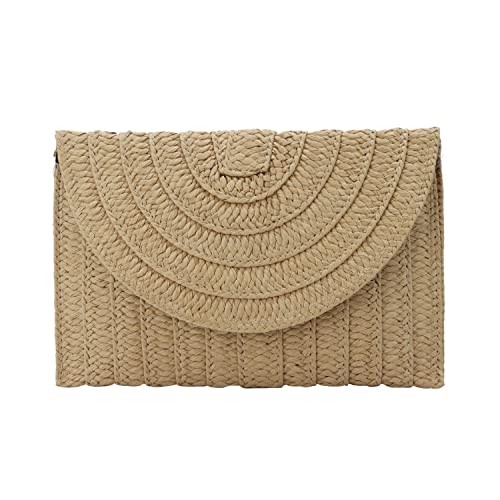 Syrads Stroh Clutch Tasche für Damen Sommer Clutch Geldbörsen Strandumschlag Clutches Geldbörse Strandtasche,Khaki von Syrads