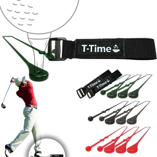 T-Time® Golf Tee Anker Halter für Driving Range Simulator Praxis Indoor Outdoor Einzigartiges geschütztes Design Tee String Tether (2 Gurte + 9 Silikonsaiten (3 Rosa, 3 Grün, 3 Grau)) von T-Time