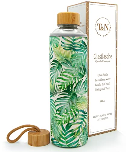 T&N Glasflasche 1 Liter / 750ml / 500ml – Trinkflasche Glas 1l mit Neoprenhülle – Wasserflasche Auslaufsicher – Glastrinkflasche aus dickerem Borosilikat-Glas für Kohlensäure geeignet T&N Glasflasche 1 Liter / 750ml / 500ml – Trinkflasche Glas 1l mit Neoprenhülle – Wasserflasche Auslaufsicher – Glastrinkflasche aus dickerem Borosilikat-Glas für Kohlensäure geeignet von T&N