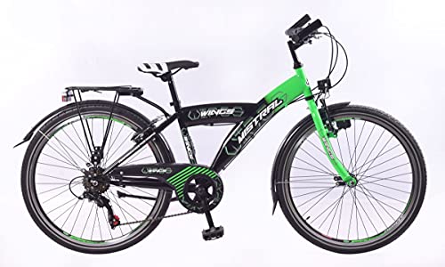 T&Y Trade 24" 24 Zoll Kinder City Jungen Jugend Mädchen Fahrrad Bike Rad KINDERFAHRRAD CITYFAHRRAD Rad Bike Citybike Unisex Beleuchtung STVO Mistral Schwarz Grün von T&Y Trade