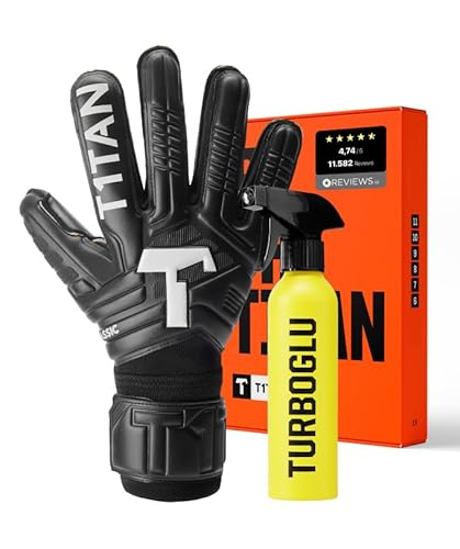 T1TAN Classic 1.0 Black-Out + Turboglu - Torwarthandschuhe und Grip Booster - ohne Fingerschutz - Fußballhandschuhe für Torhüter - Größe 11 von T1TAN