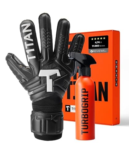 T1TAN Classic 1.0 Black-Out + Turbogrip - Torwarthandschuhe und Handschuhreiniger - ohne Fingerschutz - Fußballhandschuhe für Torhüter - Größe 10 von T1TAN