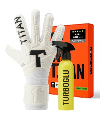 T1TAN Classic 1.0 White-Out (FP) + Turboglu - Torwarthandschuhe und Grip Booster - mit Fingerschutz - Fußballhandschuhe für Torhüter - Größe 4 von T1TAN