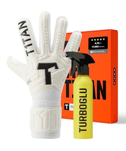 T1TAN Classic 1.0 White-Out Junior + Turboglu - Torwarthandschuhe Kinder und Grip Booster - ohne Fingerschutz - Fußballhandschuhe für Torhüter - Größe 5 von T1TAN