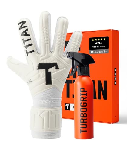 T1TAN Classic 1.0 White-Out Junior + Turbogrip - Torwarthandschuhe Kinder und Handschuhreiniger - ohne Fingerschutz - Fußballhandschuhe für Torhüter - Größe 6 von T1TAN