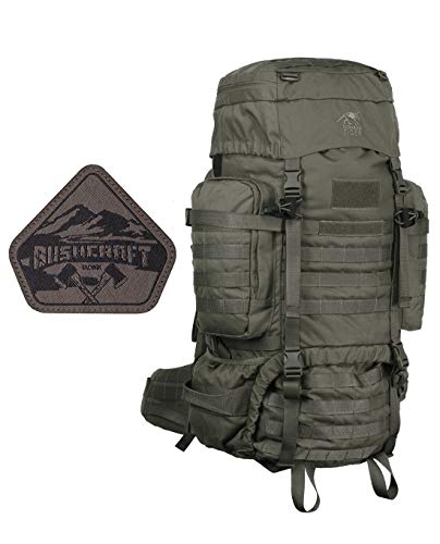 TACWRK x Tasmanian Tiger TT Raid Pack MK3 Oliv mit gratis Bushcraft Patch - 52L Militär Outdoor Rucksack mit abnehmbarem Hüftgurt, Molle System kompatibel und Trinksystem-Vorbereitung von TACWRK