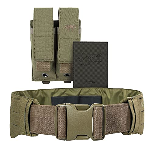 TACWRK x Tasmanian Tiger TT Warrior Belt LC + Tasmanian Tiger DBL Pistol Mag MKII + TACWRK Rubber Patch - Bundle Molle Einsatz-Gürtel + Magazin-Tasche + Rubber Morale Patch, Oliv von TACWRK