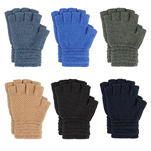 TAGVO 6 Paare Kinder Stretch-Fäustlinge Halbfinger-Handschuhe, Unisex-Strickhandschuh Kinderhandschuh Winterhandschuh für den täglichen Gebrauch von TAGVO