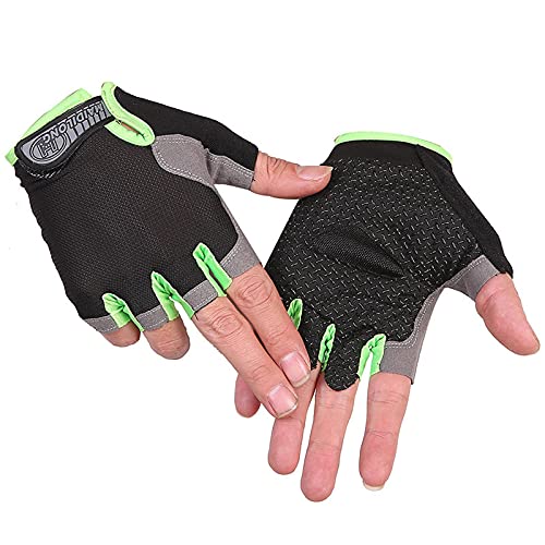 TAHUAON Unisex Halbfinger-Fitness-Handschuhe für Kanufahren, Windsurfen, Fitnessstudio, Segeln, verstellbare Handgelenk-Cinch-Handschuhe (normal-schwarz-grün) von TAHUAON