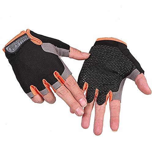 TAHUAON Unisex Halbfinger-Fitness-Handschuhe für Kanufahren, Windsurfen, Fitness, Segeln, verstellbar, Handgelenk-Cinch (normal-schwarz-orange) von TAHUAON