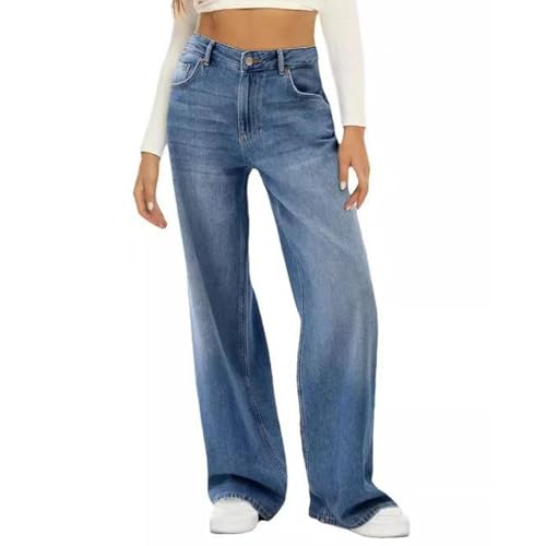 Jogginghose-Jeans, Jeans mit weitem Bein für Damen, 2025, hohe Taille, lockere Jogginghose mit weitem Bein für Damen, gerade, schmale Jogginghose für Damen mit Tasche (Blue,3XL) von TAITUS