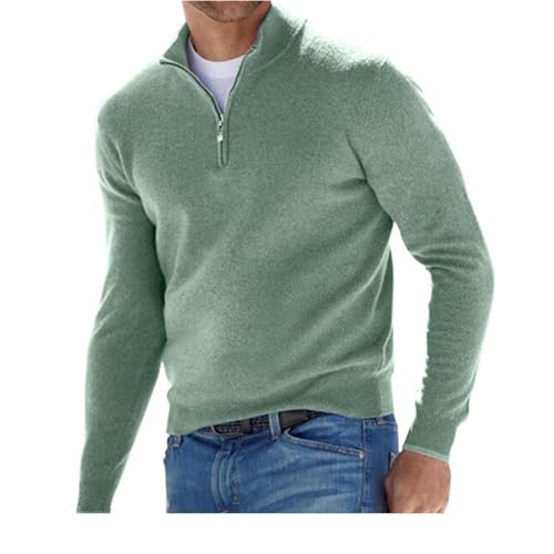 TAITUS Herren Quarter Zip Pullover Pullover Pullover Lässig Weicher Strick Stehkragen Basic Pullover Polo Sweatshirt (Green,Medium) von TAITUS