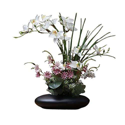 TAIYUESHAN Künstliche Blumen, künstliche Pflanzen, Heimdekoration, Blumenornamente für Zuhause, Topfanzug, Seidenblumengürtel aus Keramik (weißer schwarzer Blumentopf) von TAIYUESHAN