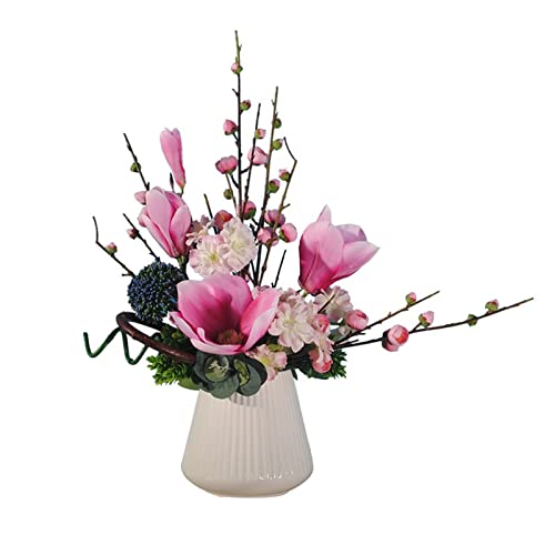 TAIYUESHAN Künstliche Blumen Simulation Pflaume Magnolie Bouquet Seide Stoff Gefälschte Blume Dekoration mit Vase Kunst Blume Anordnung Desktop von TAIYUESHAN